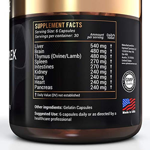 Desiccated Beef Organs, Grass Fed Organ Complex - Beef Liver, Brain, Heart, Thymus, Kidney, Spleen, Gallbladder, Pancreas, Lung, Ancestral Formula (180 Capsules) by Optimal Carnivore