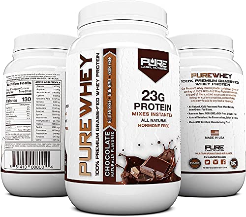 Pure Label Nutrition 100% USA Grass-Fed Whey Protein Concentrate, 2lb Chocolate, Non-GMO, rBGH Free, Soy Free, Gluten Free, Low Carbs and Low Fat, No Sugar Added, Keto Friendly