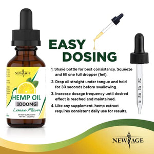 Hemp Oil Extract - 2 Pack - New Age 1000 - Grown & Made in USA - Natural Hemp Drops - Helps with Sleep, Skin & Hair (Lemon 1000mg)