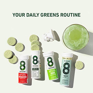 8Greens Skin + Marine Collagen for Beautiful Skin - Effervescent Super Greens Dietary Supplement - 8 Essential Healthy Real Greens in One (10 Tablets)