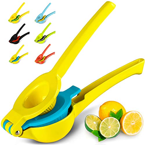 Zulay Metal 2-In-1 Lemon Lime Squeezer - Hand Juicer Lemon Squeezer - Max Extraction Manual Citrus Juicer (Vibrant Yellow and Blue Atoll)