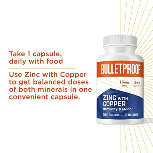 Bulletproof Zinc with Copper Capsules, 120 Count, Minerals and Antioxidant Supplement for Immunity and Mood