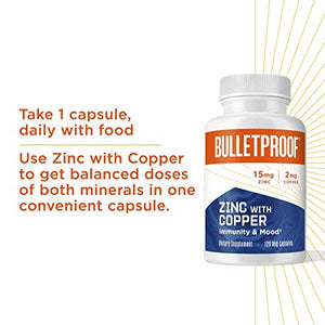 Bulletproof Zinc with Copper Capsules, 120 Count, Minerals and Antioxidant Supplement for Immunity and Mood