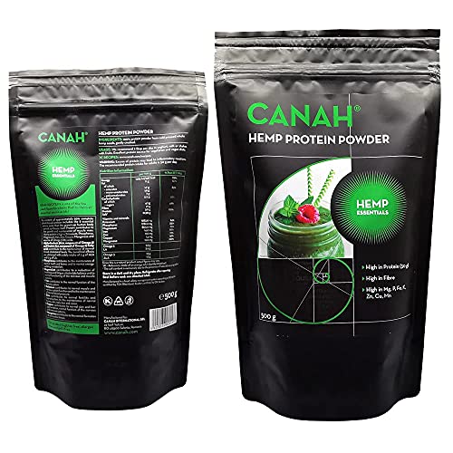 Natural Hemp Protein Powder by Canah® 16.9 Ounces / 500 g ✔️ Vegan, High in Protein, Fibre, Omega 3 & Omega 6, Amino Acids, Vitamins and Minerals, Certified Kosher 💚 European Sourced