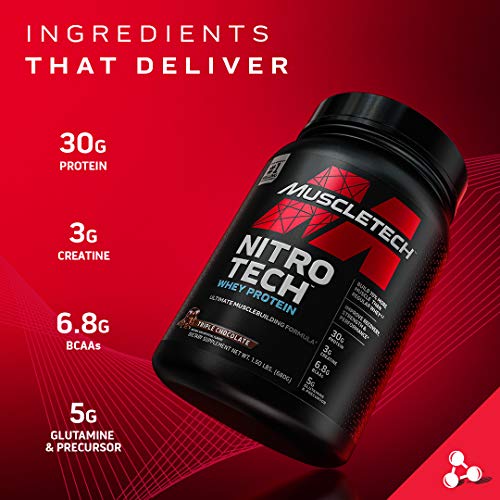 Whey Protein Powder | MuscleTech Nitro-Tech Whey Protein | Whey Isolate & Peptides Protein Powder | Muscle Builder for Men & Women | Lean Protein Powder for Muscle Gain | Chocolate, 1.5 lb (15 Serv)