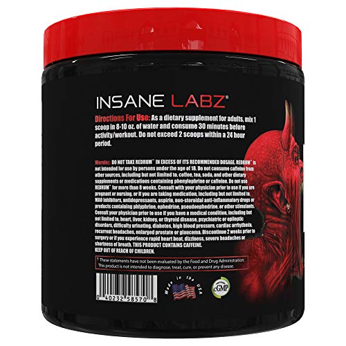 Insane Labz Redrum High Stim Pre Workout NO Booster Powder, Loaded with Beta Alanine Agmatine Sulfate Taurine Fueled by AMPiberry, OXYgold,Focus Strength Recovery, 25 Srvgs, Murder in a Bottle Apple