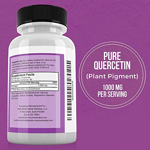 Quercetin 1000mg Per Serving - 120 Veggie Capsules, Vitamin Supplement to Support Cardiovascular Health, Immune Response and Anti-inflammatory, 60 Day Supply, (Vegan and Non-GMO)