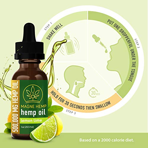 MAGNEHEMP - 500,000MG Lemon Lime Flavored Hemp Oil Extract for Pain & Stress, Hemp Oil Drops for Better Sleep