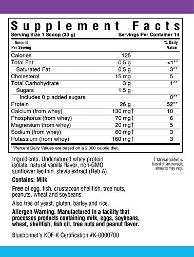 Bluebonnet Nutrition Whey Protein Isolate Powder, 14 Serving, Vanilla, 1 lb