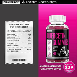 Quercetin 1000mg with Zinc, Vitamin C, Elderberry Gummies Supplements for Kids Adults Immune Lung Support Supplement, Quercitin VIT C Gummy Immunity Vegan Chewable Vitamins - Capsules Powder (2 Pack)