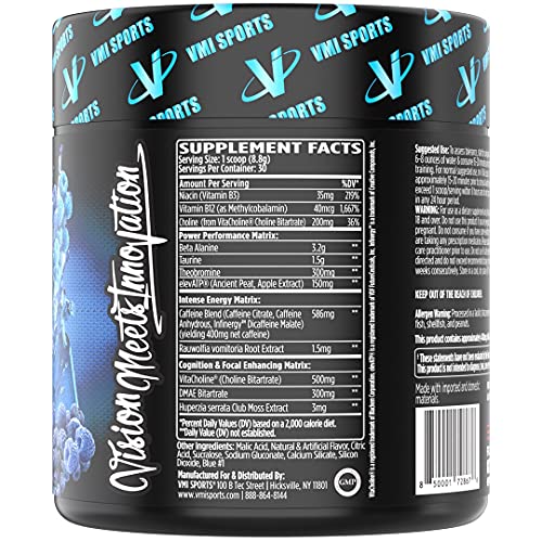 VMI Sports | K-XR Pre-Workout Energy Powder | Intense Energy Pre-Workout Drink for Men and Women | Creatine-Free | Enhanced Focus and Increased Endurance (Blue Raspberry, 30 Servings)