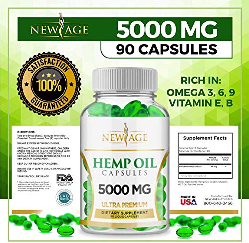 Hemp Oil Capsules Pills - 2 Pack - 5000 Hemp Extract - Natural Sleep & Mood Support - Made in The USA - Maximum Value - Rich in Omega 3,6,& 9