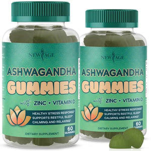 Ashwagandha Gummies by NEW AGE – with Vitamin D & Zinc - Supports Healthy Stress Response - Vegetarian – Vegan – Non-GMO – Gluten-Free – Dairy-Free – Gelatin-Free -120 Count - 2-Pack