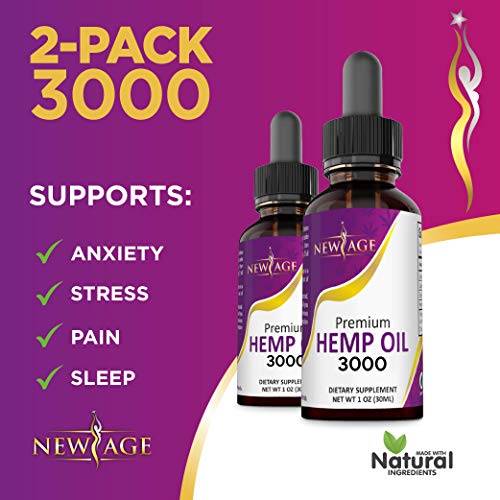 3000 Hemp Oil Extract for Pain & Stress Relief - 2 Pack - Hemp Extract - Grown & Made in USA - Natural Hemp Drops - Helps with Sleep, Skin & Hair.