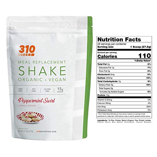 Vegan Organic Plant Protein Powder and Meal Replacement Shake - By 310 Nutrition - Gluten, Dairy and Soy Free - 0g of Sugar | Keto and Paleo Friendly… (Peppermint Swirl, 28 Servings)
