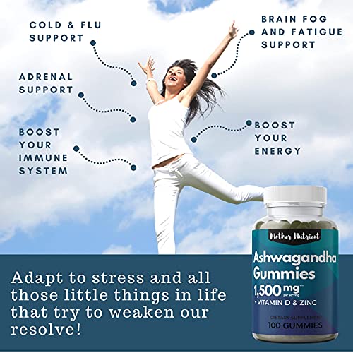 Ashwagandha Gummies by Mother Nutrient - 100 Low Sugar Gummy Made with Ashwaganda 30:1 Extract - Cortisol Stress Relief, Adrenal & Immunity Support - 1500 mg Supplement
