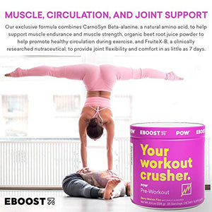 EBOOST POW Natural Pre-Workout – 20 Servings - Berry Melon Fizz - A Pre Workout Supplement for Performance, Joint Mobility Support, Energy, Focus - Men and Women - Non-GMO, Gluten-Free, No Creatine