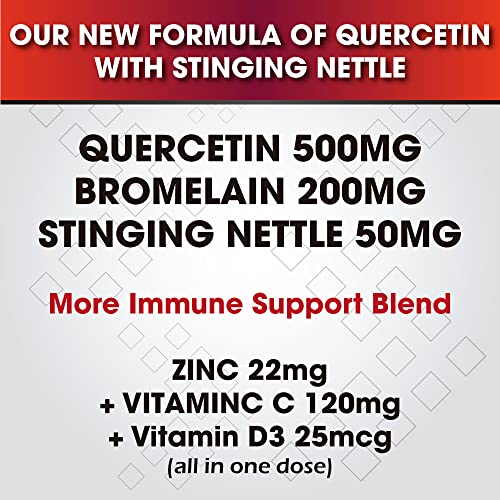 Quercetin with Vitamin C and Zinc - Quercetin 500mg - Stinging Nettle - Quercetin with Bromelain - Zinc Quercetin - 120 Veggie Caps. Quercetin Supplements + Vitamin D3 (Non-GMO, Gluten-Free, Vegan)