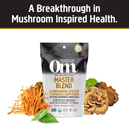 Om Mushroom Superfood Master Blend Mushroom Powder Supplement, 3.2 Ounce, 34 Servings, 10 Mushroom Complex, Lions Mane, Chaga, Cordyceps, Reishi Extract Adaptogens for Vibrant Health, Immune Support