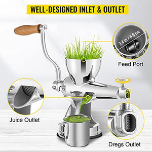 VEVOR Manual Wheatgrass Juicer Stainless Steel Hand Crank Wheatgrass Juicer Hand Wheatgrass Grinder with Suction Cup Base & Table-top Clamp Manual Juicer Extractor for Ginger Celery Apple Grape, etc.