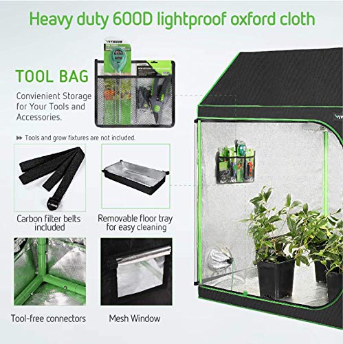 VIVOSUN 60"x60"x72" Indoor Grow Tent, Roof Cube Tent with Observation Window and Floor Tray for Plant Growing