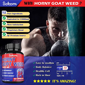 12in1 Horny Goat Weed Capsules 13000 mg with Zn.C, VitaminD, Panax Ginseng Root, Tribulus Terrestris, Ashwagandha Root, Maca Root & More