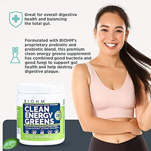 BIOHM Clean Energy Greens and Super Greens Superfood Powder Bundle - All Natural Energy Made with Probiotics, Digestive Enzymes, and 20 Organic Green Whole Foods (with Wheatgrass) - Non-GMO