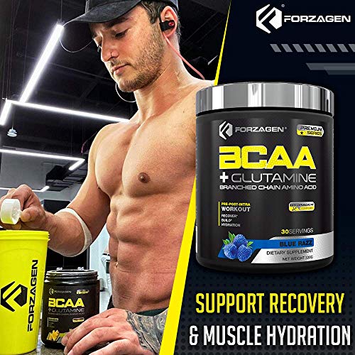 Forzagen BCAA Powder with Glutamine 30 Servings, Branched Chain Amino Acid Powder, Recovery Post Workout, Build, Hydration Available 4 Flavors (Blue Razz)
