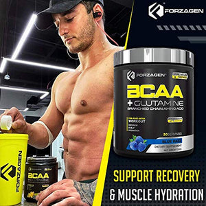 Forzagen BCAA Powder with Glutamine 30 Servings, Branched Chain Amino Acid Powder, Recovery Post Workout, Build, Hydration Available 4 Flavors (Blue Razz)