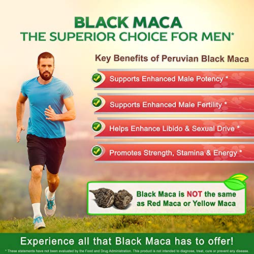 Black Maca Root - 180 Capsules - Max Strength 1000mg Per Serving - Gelatinized Maca Root Extract Supplement from Peru - Natural Pills to Support Health & Pure Energy - Non-GMO