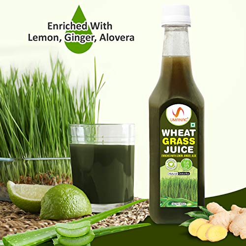 UMANAC Wheatgrass Juice with Lemon, Ginger, Aloe vera, Natural detoxifier, Immunity Booster, Rich in nutrients, Vitamin C, high fiber, improves digestion, helps in weight loss-500ml/ 16.9fl oz