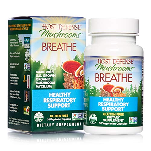 Host Defense, Breathe, 30 Capsules, Respiratory Support, Mushroom Supplement with Cordyceps, Reishi and Chaga, Vegan, Organic, 15 Servings