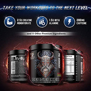 Viking Supps Berserker Pre-Workout, with Creatine, Beta-Alanine, and Caffeine for Energy, Bloodlust Lemonade (Strawberry Lemonade) Flavor, 24 Servings