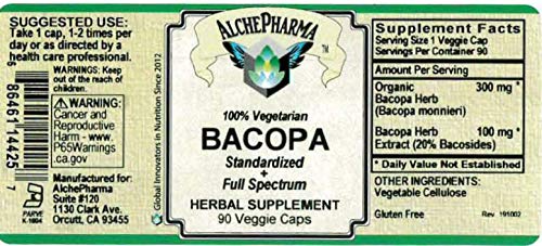 Bacopa Contains Organic Full Spectrum w/ 20% Bacosides (90 Vcaps)