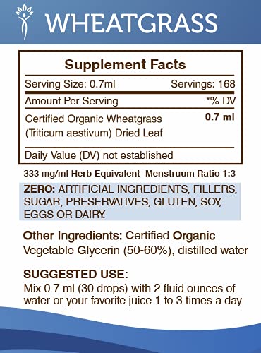 Wheatgrass Alcohol-Free Liquid Extract, Organic Wheatgrass (Triticum aestivum) Dried Leaf (2x4 FL OZ)