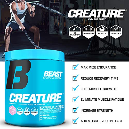 Beast Sports Nutrition – Creature Creatine Complex – Fuel Muscle Growth – Increase Strength – Enhance Endurance – Reduce Recovery Time – 5 Forms of Creatine – Pink Lemonade 60 Servings