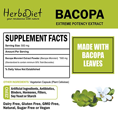 Bacopa Monnieri Extract Powder | 50% Bacosides |Promotes Mental Clarity, Brain Functions, Memoty & Attention | Non-GMO, Gluten Free (50 Gram)