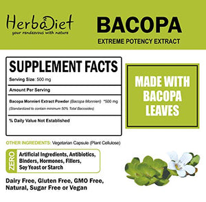 Bacopa Monnieri Extract Powder | 50% Bacosides |Promotes Mental Clarity, Brain Functions, Memoty & Attention | Non-GMO, Gluten Free (50 Gram)