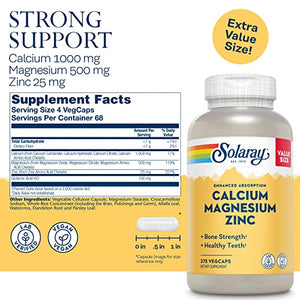Solaray Calcium Magnesium Zinc, Strong Bones & Teeth, Heart, Nerve & Immune Function Support, 68 Servings, 275 VegCaps