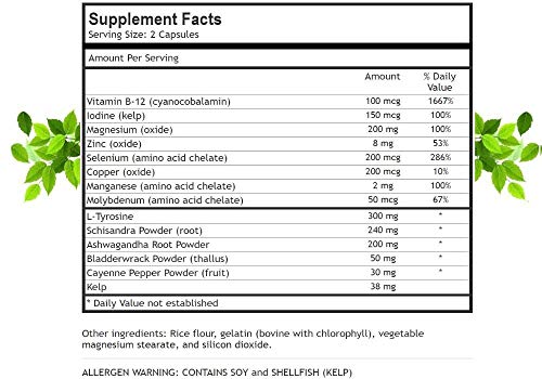 Thyroid Support Complex Supplement: All Natural Glandular System: Better Focus, Concentration, PS Hormone Balance Energy Boost - 60 Veggie Vitamin Capsules