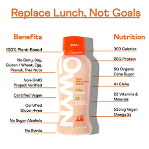 OWYN - 100% Vegan Protein Meal Replacement Shakes for Weight Loss | Chai, 12 Fl Oz (Pack of 24) | Dairy-Free, Gluten-Free, Soy-Free, Tree Nut-Free, Egg-Free, Allergy-Free, Plant-Based
