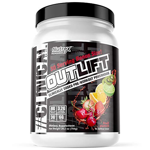 Nutrex Research Outlift Value Size | Clinically Dosed Pre-Workout Powerhouse, Citrulline, BCAA, Creatine, Beta-Alanine, Taurine, Banned Substance Free |30 Servings (Fruit Punch)