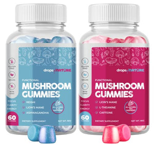 Mushroom Gummies - Ashwagandha Gummies, Lion’s Mane, Reishi, L-Theanine 2 Pack, Mushroom Powder Supplement Supports Immune Defense, Boosts Cognitive Performance, Vegan, 120 Gummy Chews