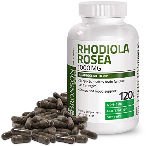 Bronson Rhodiola Rosea 1000mg Supplement - Adaptogenic Herb for Brain, Stress & Mood Support - Non-GMO, 120 Vegetarian Capsules