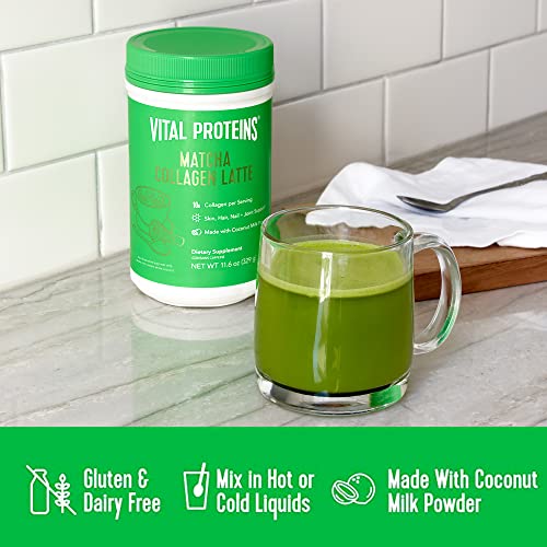 Vital Proteins Matcha Lattes, Matcha Green Tea Collagen Latte Powder, L-Theanine & Caffeine & MCTs - Supporting Healthy Hair, Skin, Nails - Original