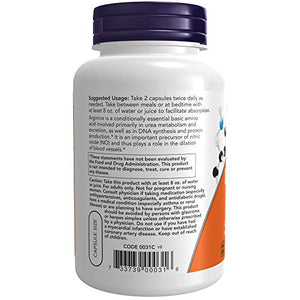 Now Foods Supplements, L-Arginine 500 mg, Nitric Oxide Precursor, Amino Acid, 250 Count, 0.0176 Ounce