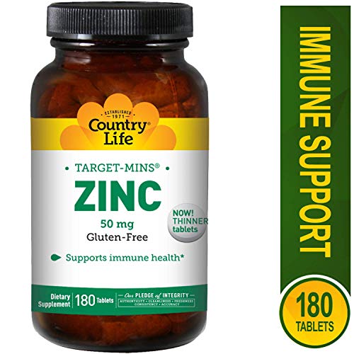 Country Life Target Mins Zinc 50 mg - 180 Tablets - Supports Prostate and Immune Health - Superior Absorption