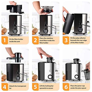 Bagotte Compact Juice Extractor Fruit and Vegetable Juice Machine Wide Mouth Centrifugal Juicer, Easy Clean Juicer, Stainless Steel, Dual-Speed, 400w, BPA-Free (Renewed)