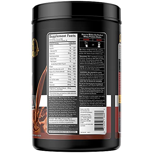 Whey Protein Powder + Immune Support | Six Star Whey Protein Plus | Whey Protein Isolate & Peptides + Muscle Builder | Lean Protein Powder for Muscle Gain & Recovery | Chocolate, 2 lbs