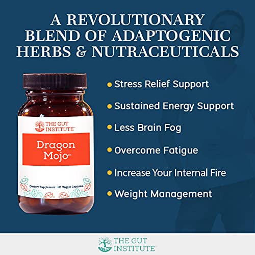 The Gut Institute Dragon Mojo Adaptogenic Formula - Natural Calm, Stress Relief and Focus Support Capsules with Tribulus, Horny Goat Weed, Tongkat Ali and More - 30-Day Supply - Made in The USA